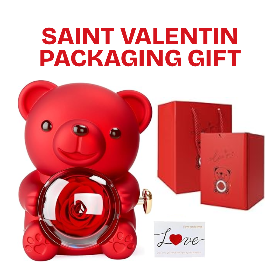 Nounours avec rose éternelle stabilisé packaging cadeau St Valentin