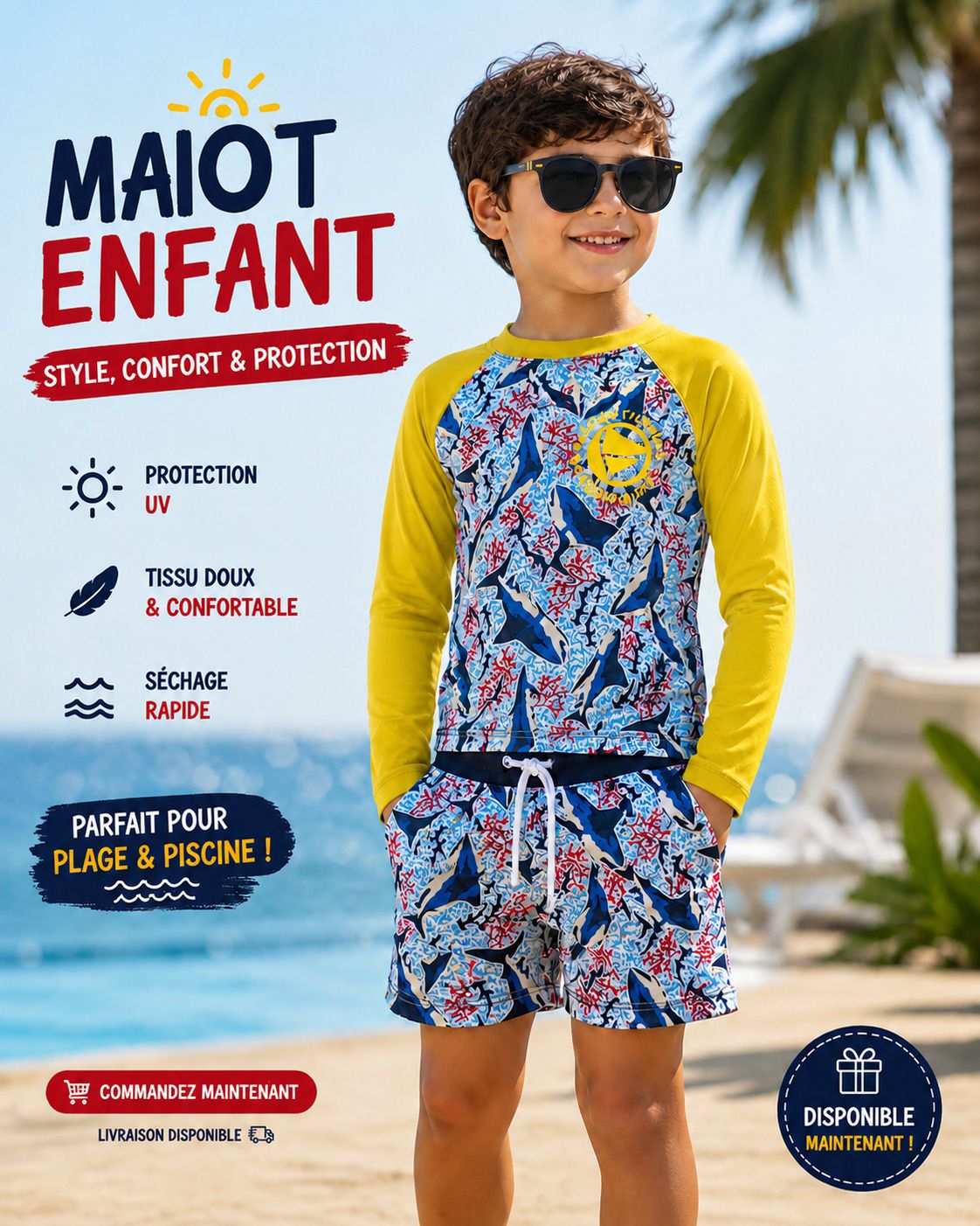 Short & T-shirt anti-UV UPF 50+ écoresponsable bébé garçon