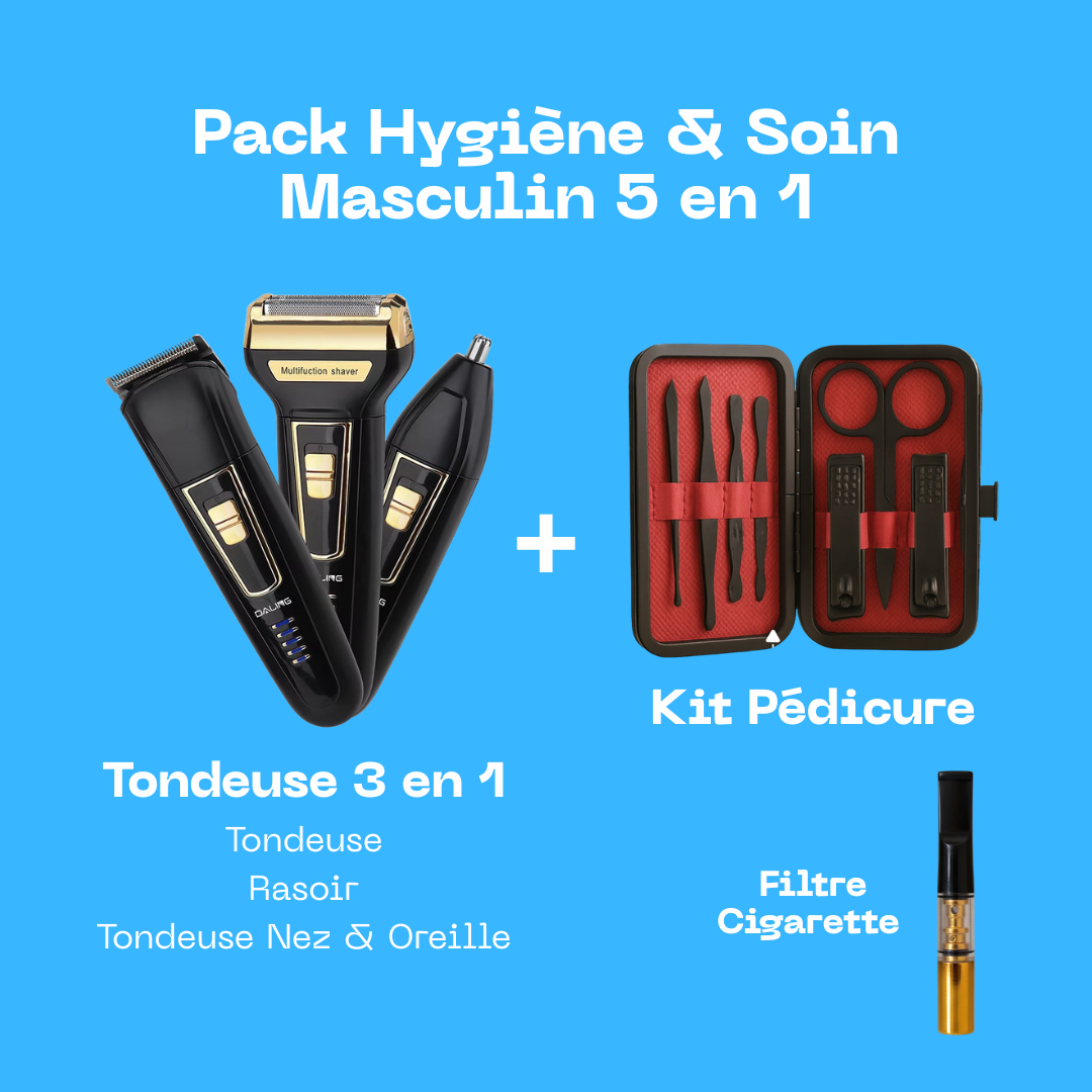 Pack Hygiène & Soin Masculin 5 en 1 | 3 Tondeuses, Kit Pédicure & Filtre à Cigarette