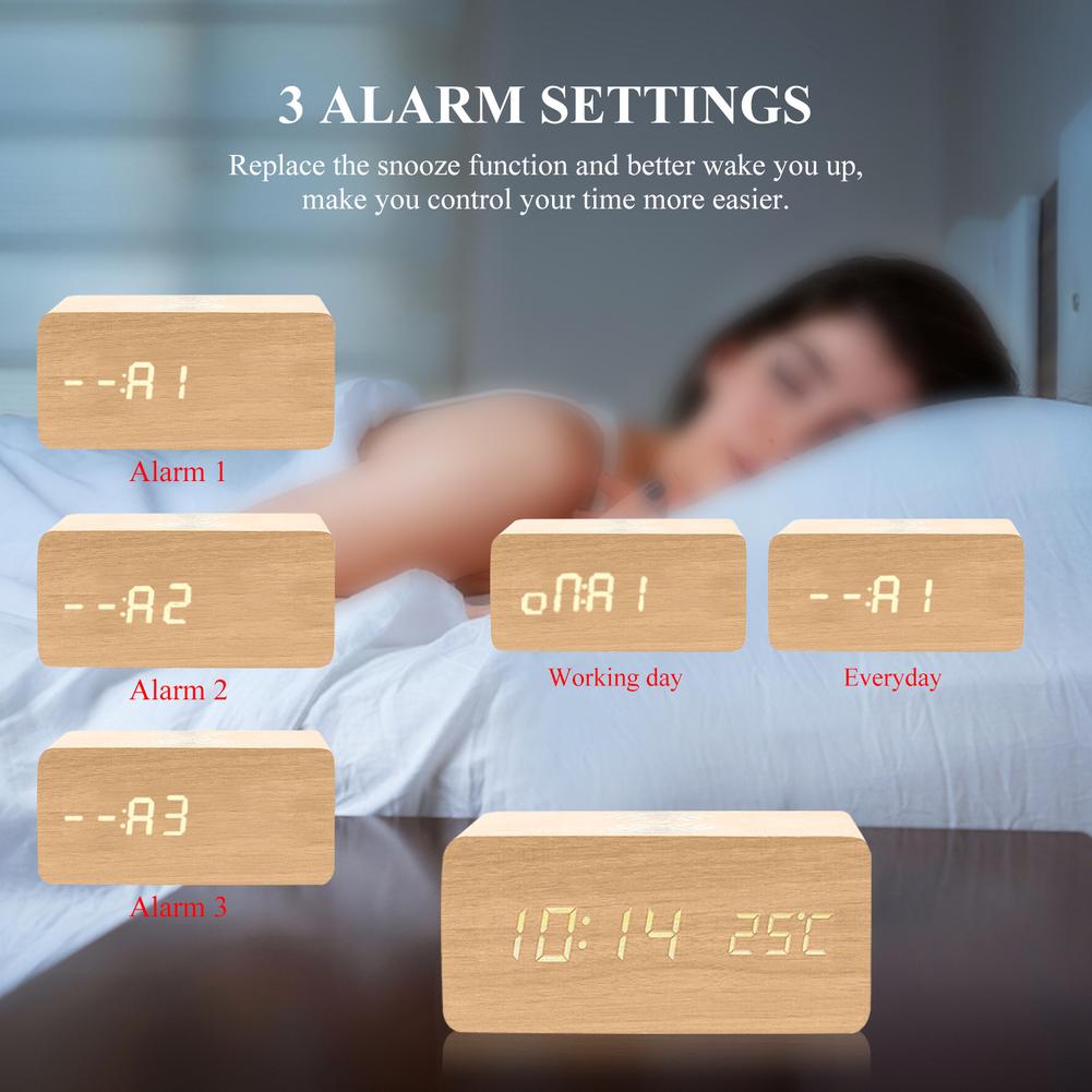 Wooden digital alarm clock wireless charging