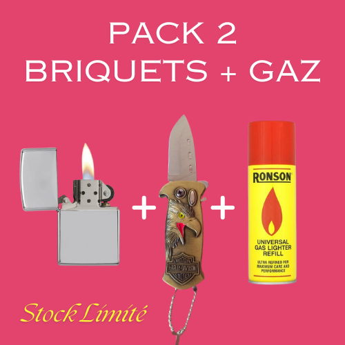 Pack de deux briquets Essence + Chalumeau + Gaz 200ml