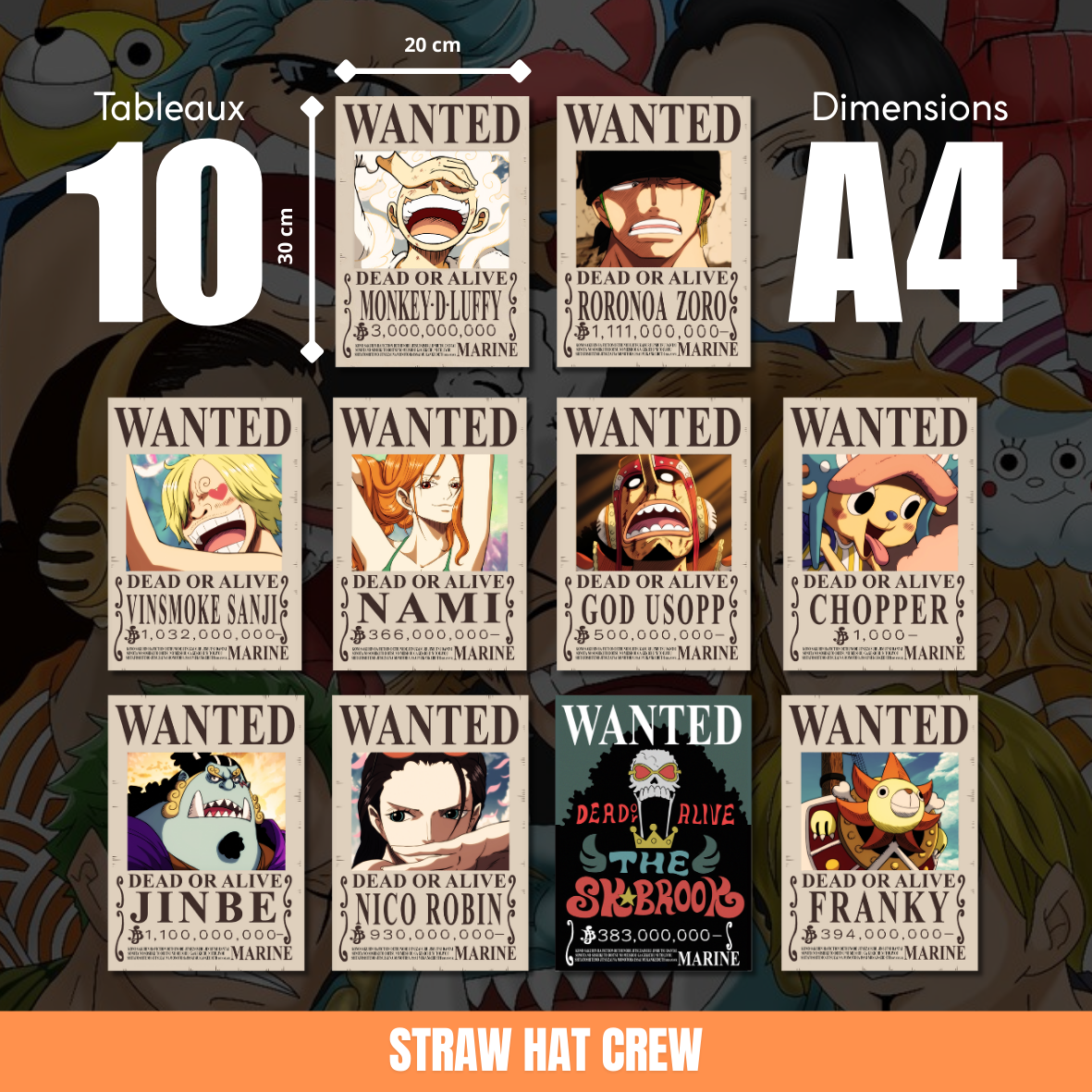 10 Tableaux Straw Hat Pirates Crew A4(30x20cm)