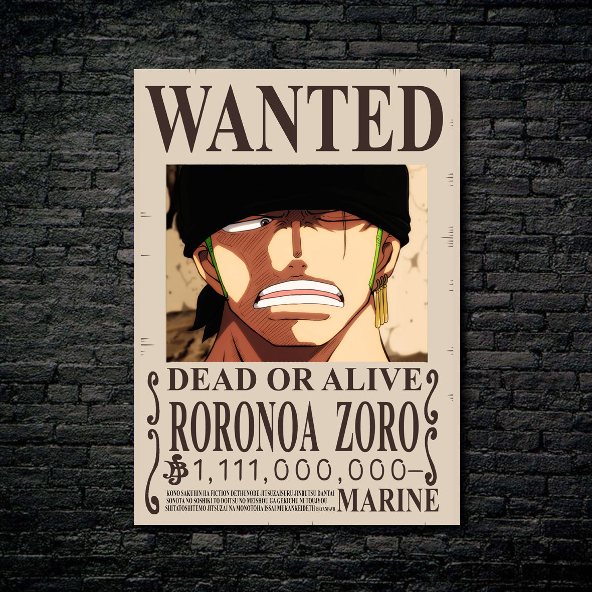 Tableau Wanted Roronoa Zoro