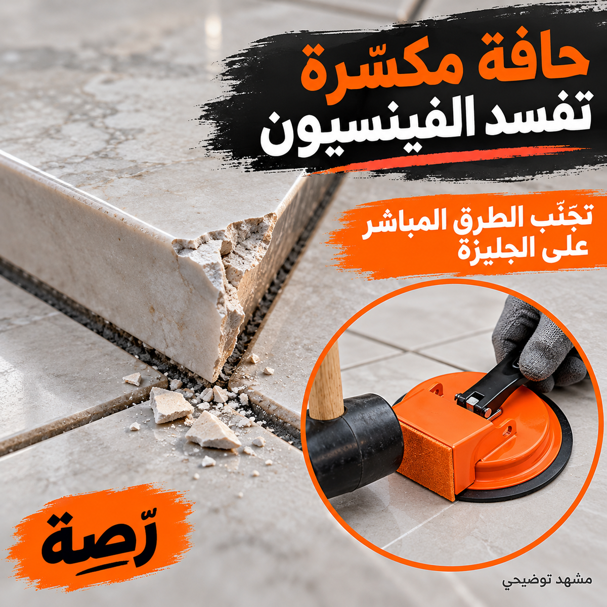 حافة جليزة مكسّرة وتوضيح استعمال أداة رصّة