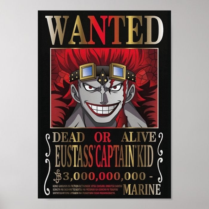 Poster Wanted Eustass Captain Kid A4(21x29cm)