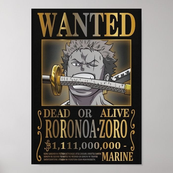 Poster Wanted Roronoa Zoro A4(21x29cm)